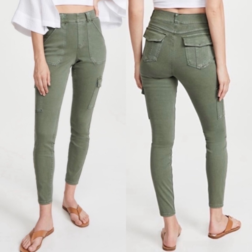 NWT Spanx PETITE High Rise Twill Pull On Cargo Pants Soft Sage Green